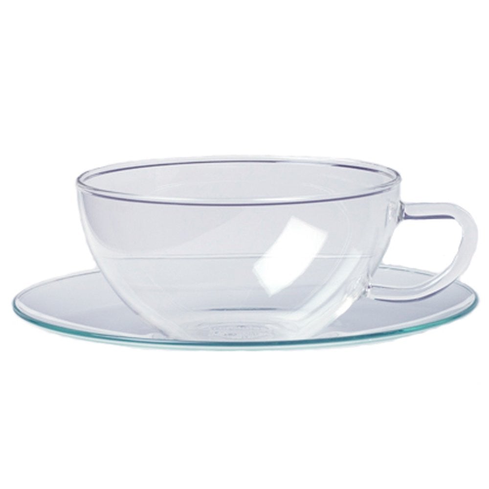 Tasse à thé et soucoupe en verre