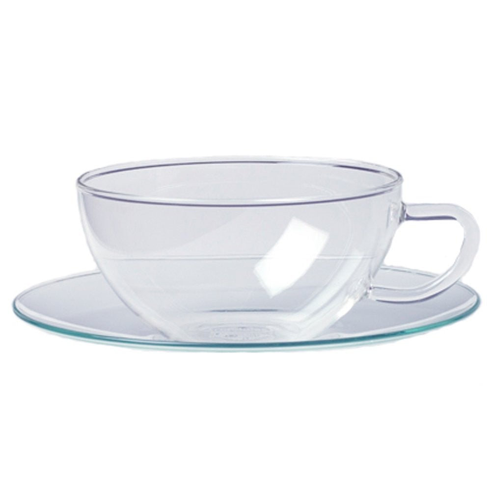 Teetasse und Untertasse aus Glas